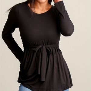 NWOT Sun n Moon Black Round Neck Tie Waist Blouse